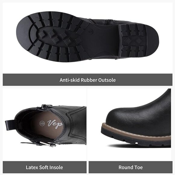 Black Ankle Boots 8.5 - 9 Booties Shoes Moto Short Chelsea Low Heel Faux Leather - Picture 3 of 7